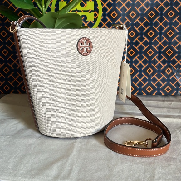 NWT blake canvas bucket crossbody shoulder bag classic cuoio brown 160762 - Picture 4 of 12